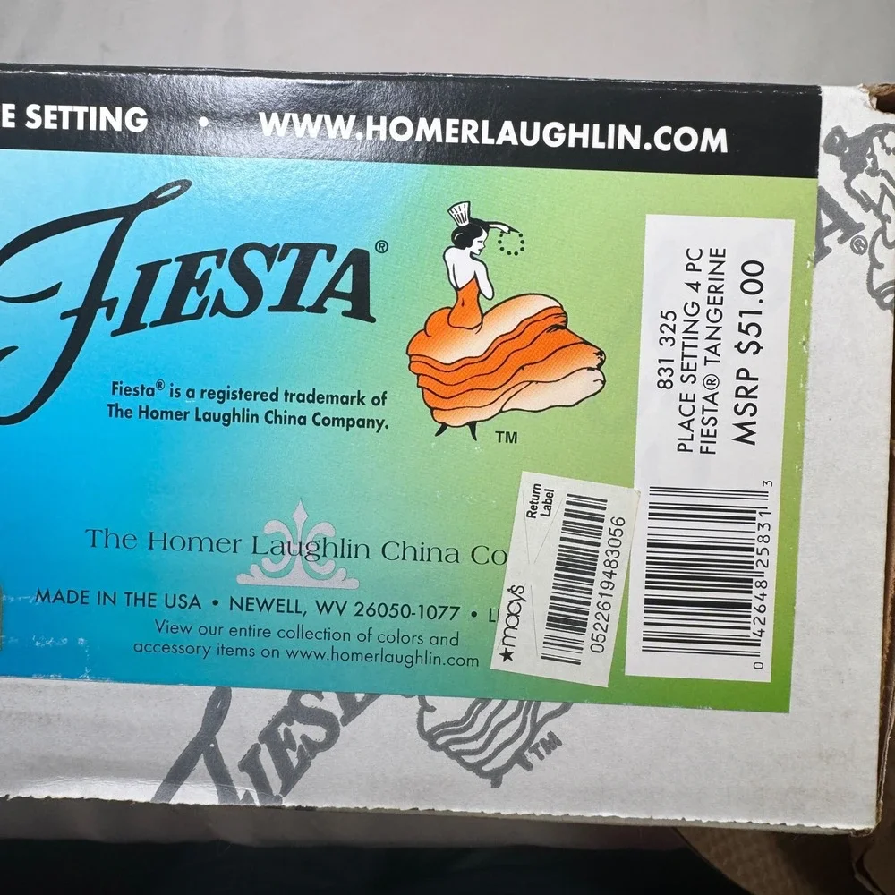 Fiesta Tangerine 4 Piece Place Setting Homer Laughlin China Orange 831 325 NEW